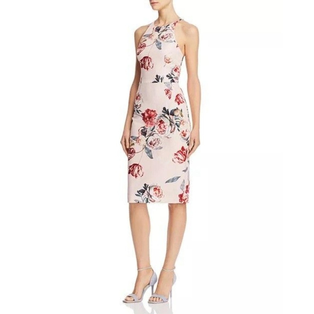 NWT Black Halo Pink Floral High Neck Form Fitting Sheath Dress Size 6